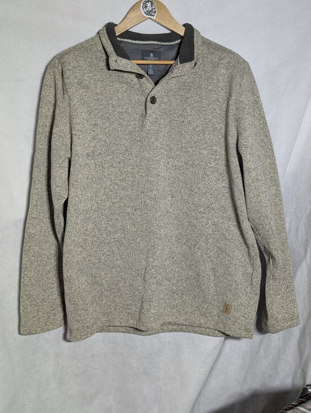 G.H. Bass & Co. Men’s XL Gray Knit Fleece-Lined Button-Up Pullover Sweater